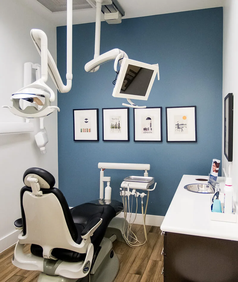 The dental exam room for Preventative dental treatment at Downtown Dental Design in Austin TX